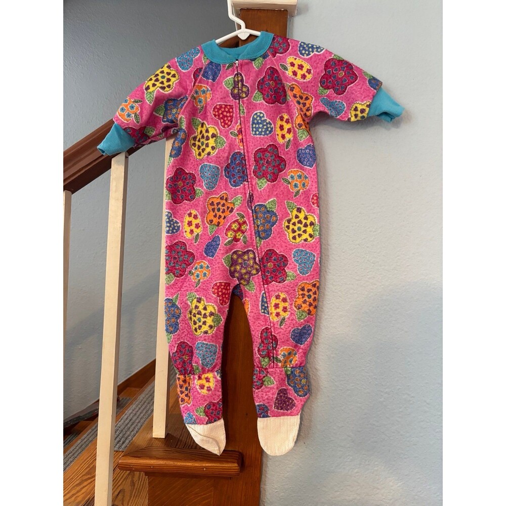 Vintage Circo footed pajamas sleeper zipper hearts floral 12 mths colorful 1t